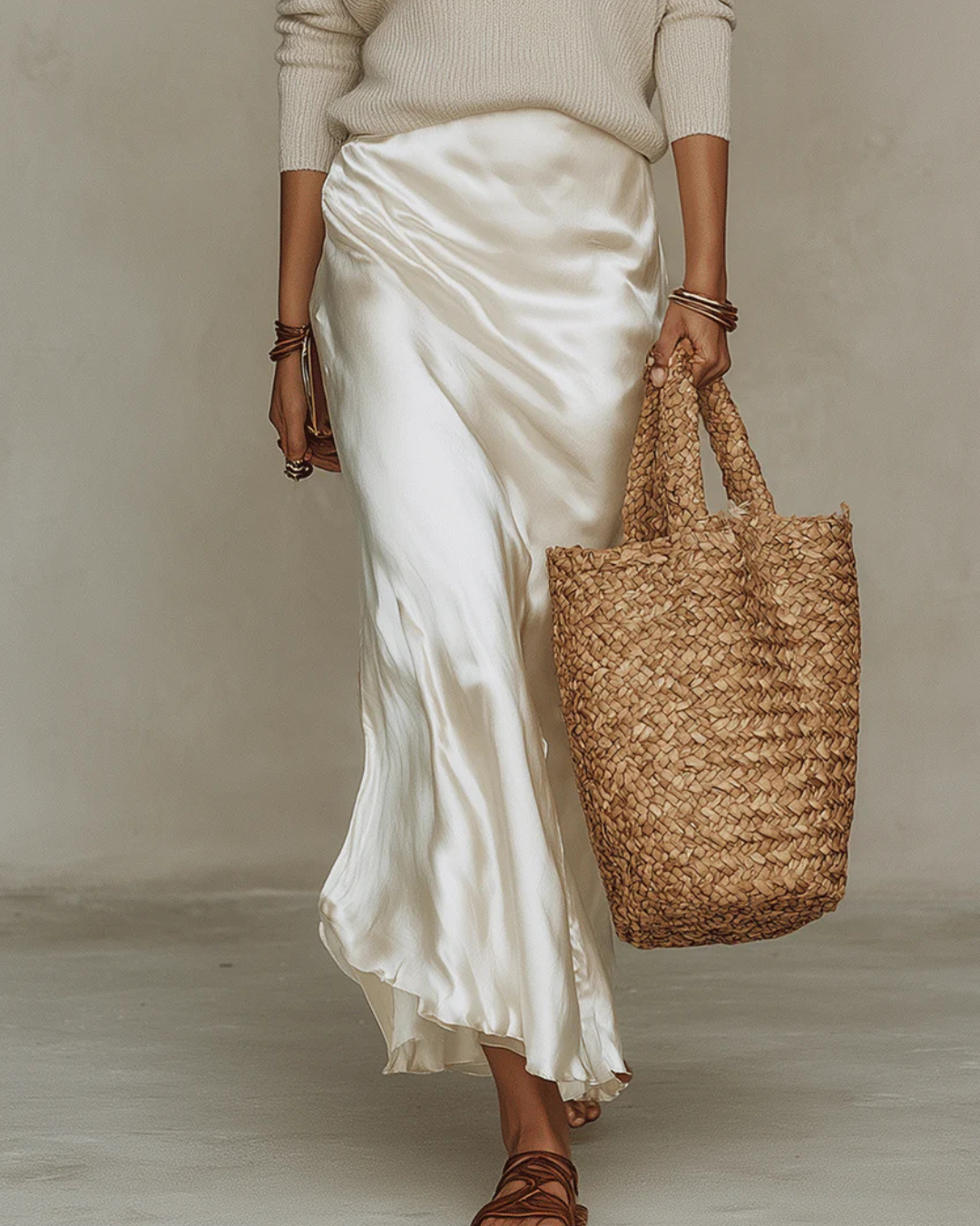 Elowra™ Satin Midi Dress with Included Sweater