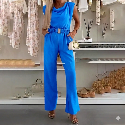 Kaia™ Sleeveless Jumpsuit with Draped Neckline and Pockets