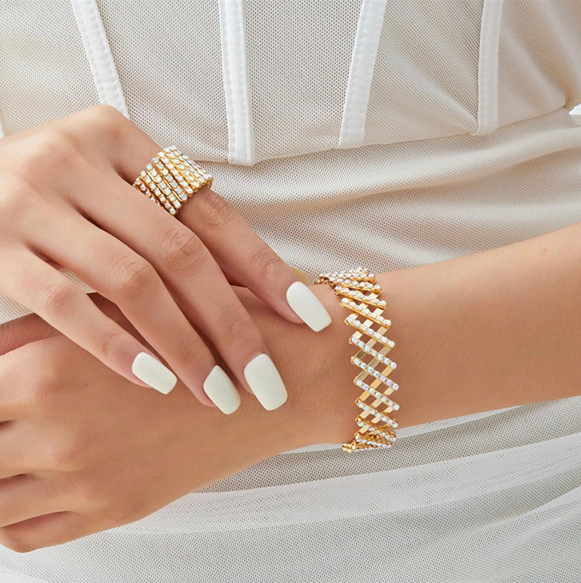 Carys™ Ring and Bracelet Set in Elegant Gold Finish