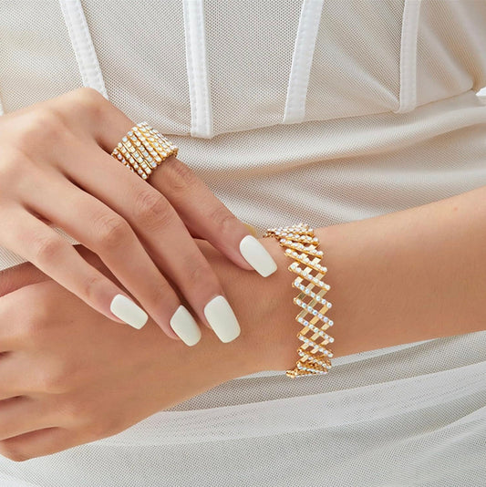Carys™ Ring and Bracelet Set in Elegant Gold Finish