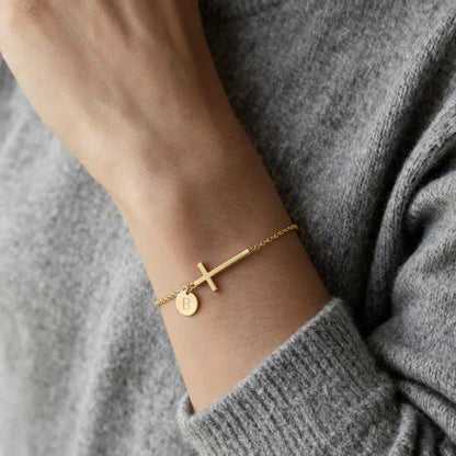 Elodryn™ Initial Sacred Bracelet – Personalized Cross