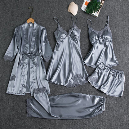 Rosmira™ Luminous Silk Night Set Five Pieces