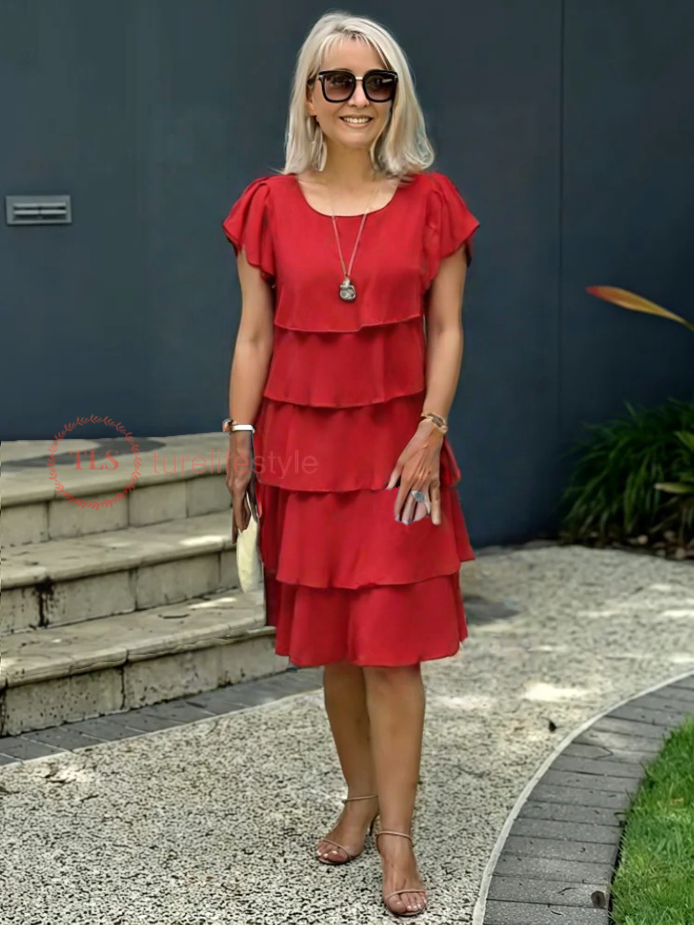 Arvella™ Double Layer Chiffon Cape Dress