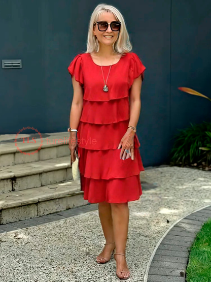 Arvella™ Double Layer Chiffon Cape Dress