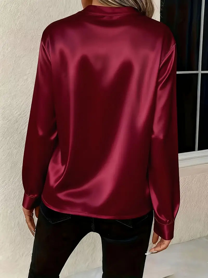 Valenora™ Elegant Satin Blouse with Sophisticated Fall