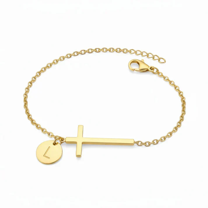 Elodryn™ Initial Sacred Bracelet – Personalized Cross