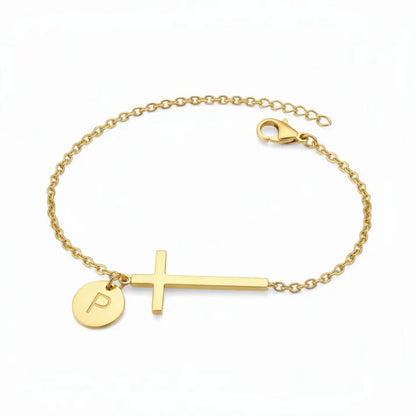 Elodryn™ Initial Sacred Bracelet – Personalized Cross