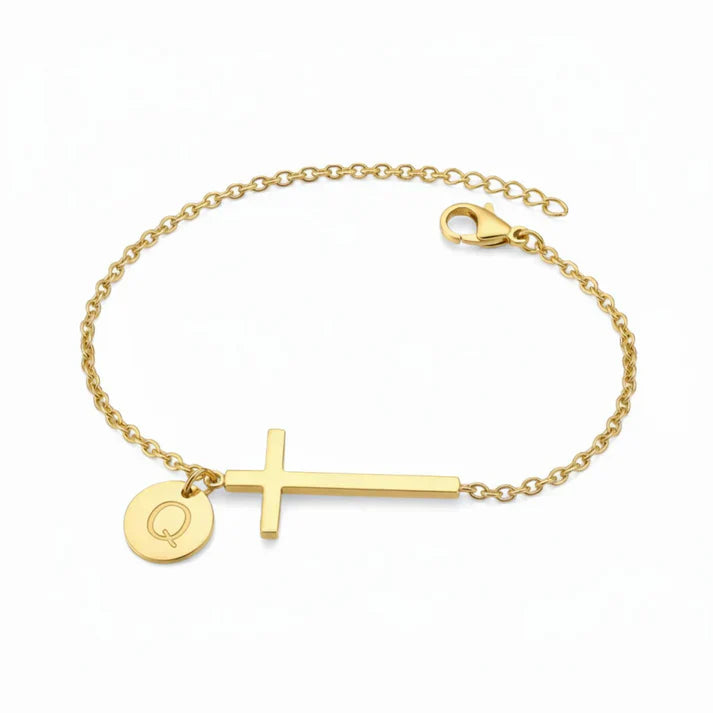 Elodryn™ Initial Sacred Bracelet – Personalized Cross