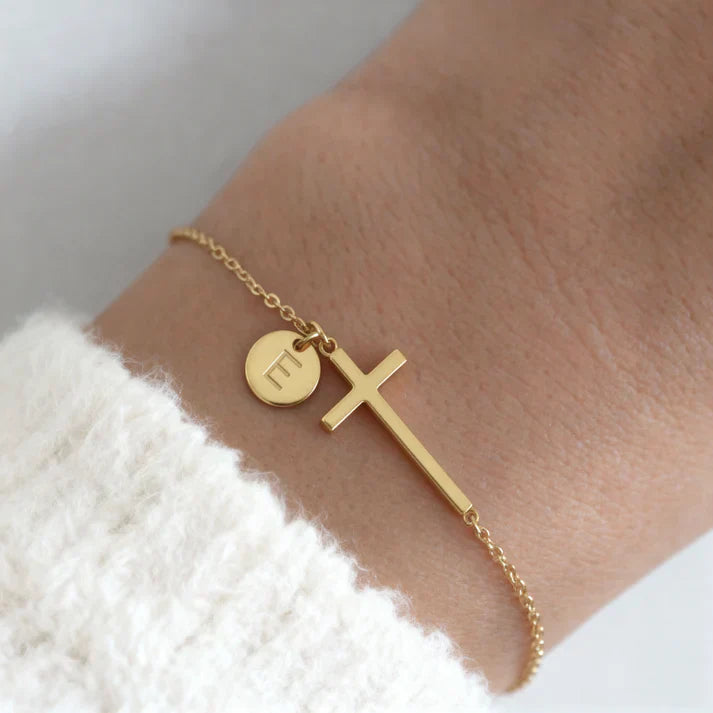 Elodryn™ Initial Sacred Bracelet – Personalized Cross