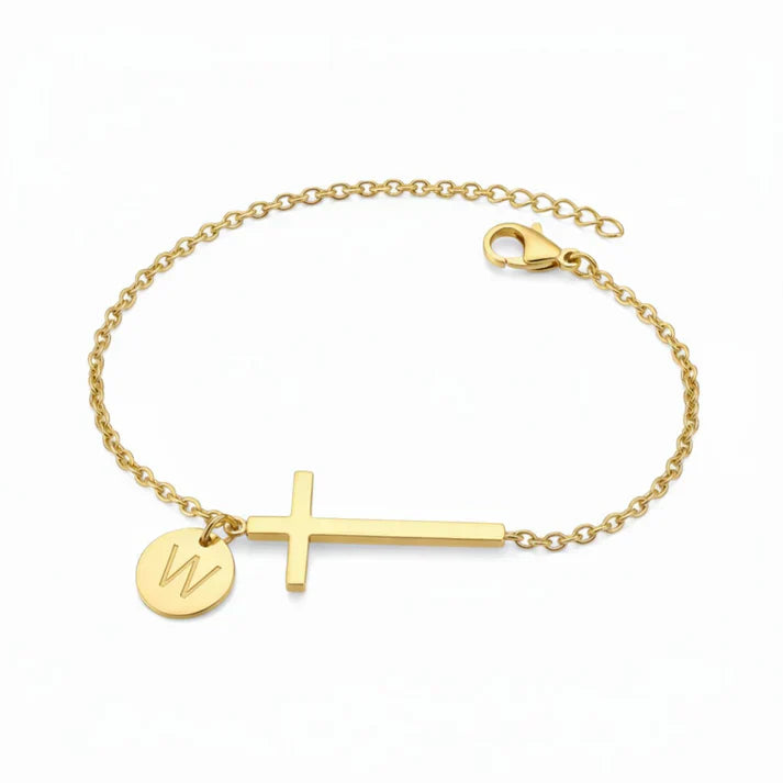 Elodryn™ Initial Sacred Bracelet – Personalized Cross