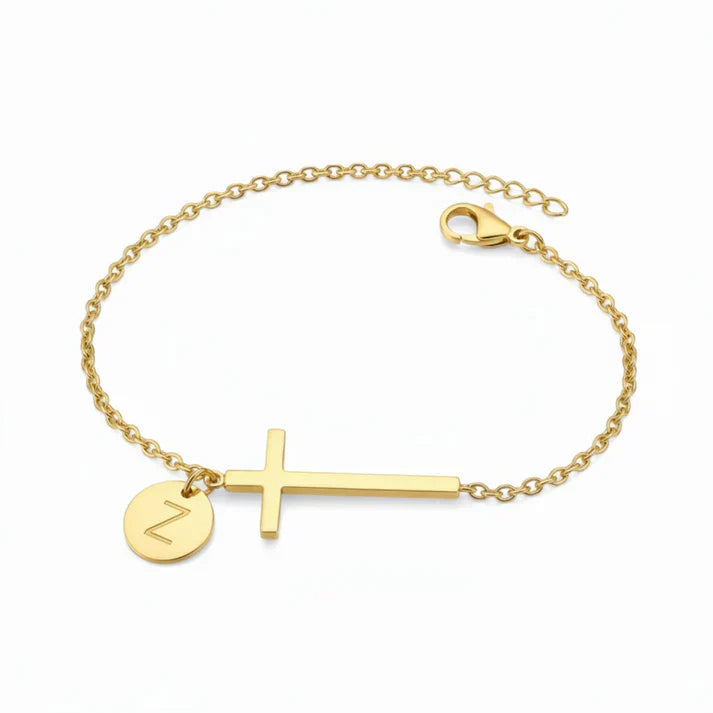 Elodryn™ Initial Sacred Bracelet – Personalized Cross