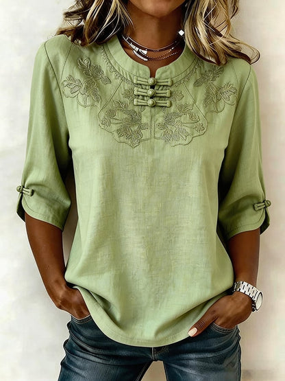 Della™ Women's Cotton and Linen Floral Top