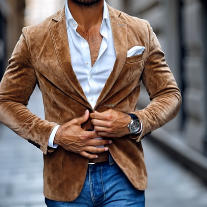 Brontel™ Classic Cut Suede Blazer with Two Buttons