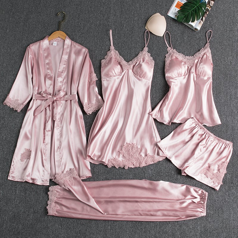 Rosmira™ Luminous Silk Night Set Five Pieces