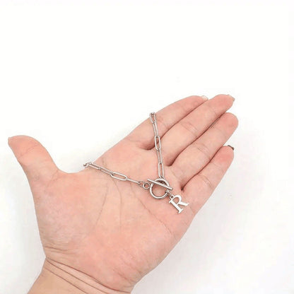 Ganelle™ Necklace with Circular Padlock Closure and Initial in Paperclip Shape