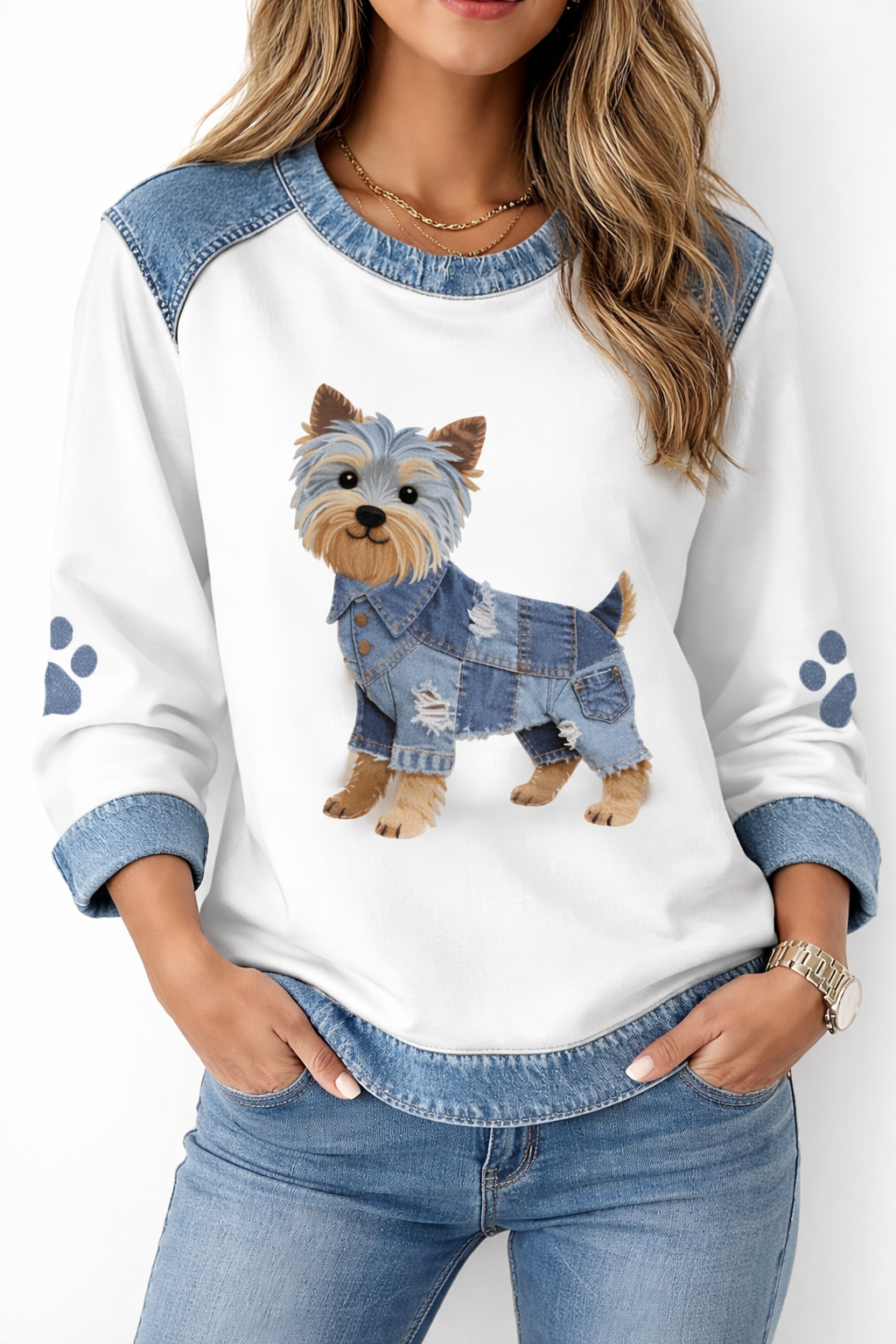 Barkette™ Dog Design Denim Texture Blouse