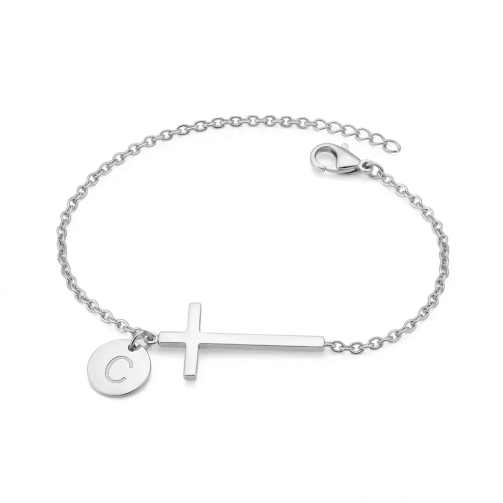 Elodryn™ Initial Sacred Bracelet – Personalized Cross