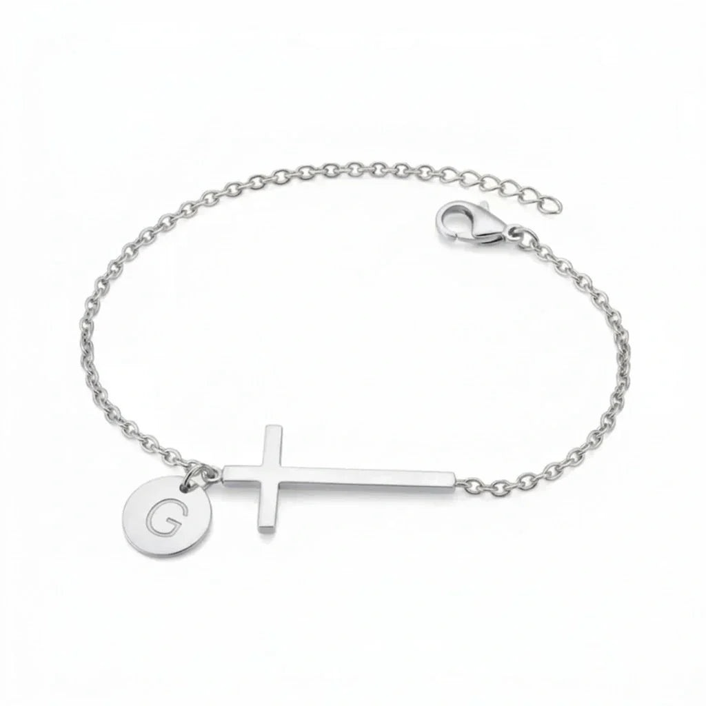Elodryn™ Initial Sacred Bracelet – Personalized Cross