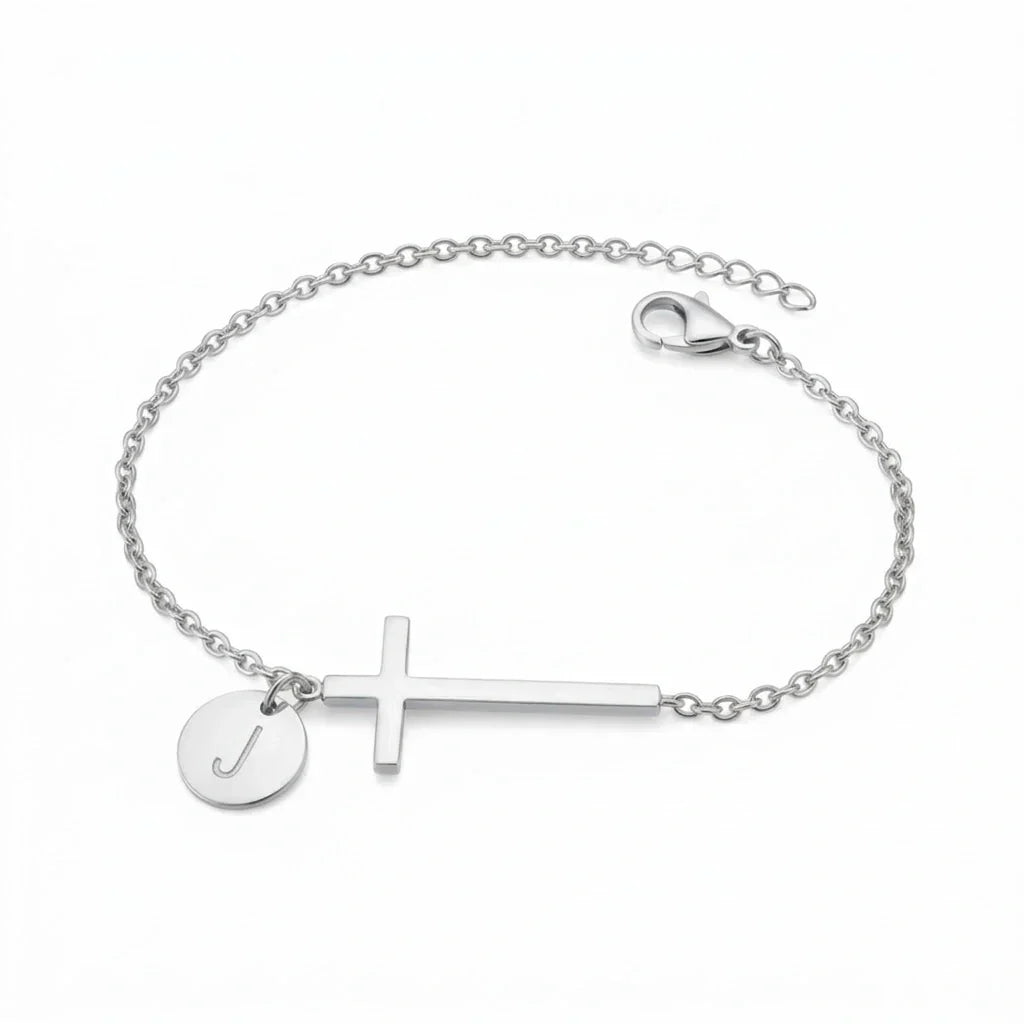 Elodryn™ Initial Sacred Bracelet – Personalized Cross