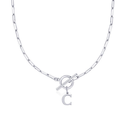 Ganelle™ Necklace with Circular Padlock Closure and Initial in Paperclip Shape