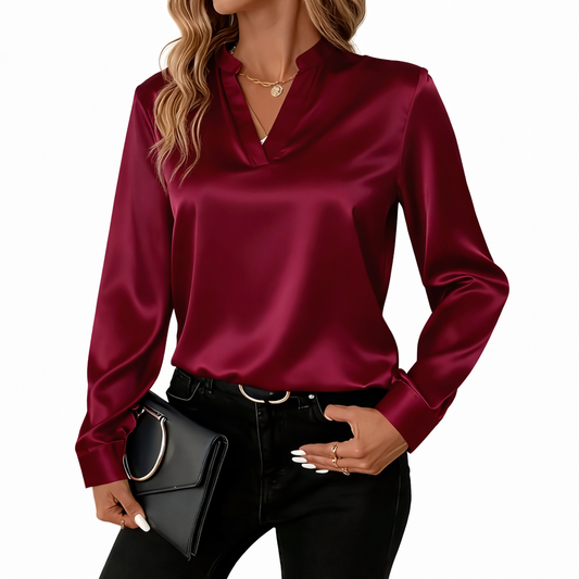 Valenora™ Elegant Satin Blouse with Sophisticated Fall
