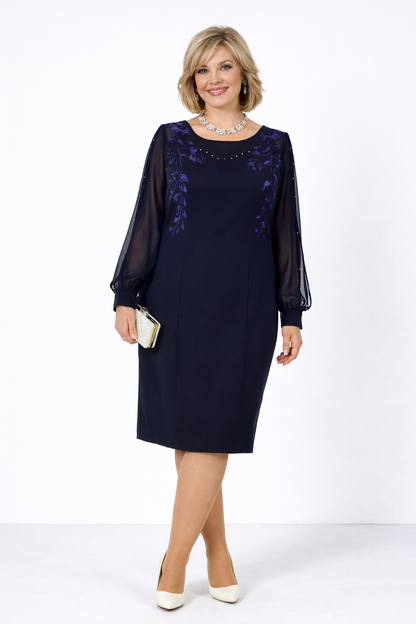 Senara™ Soft Neckline Embroidered Dress