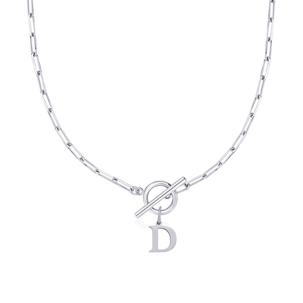 Ganelle™ Necklace with Circular Padlock Closure and Initial in Paperclip Shape