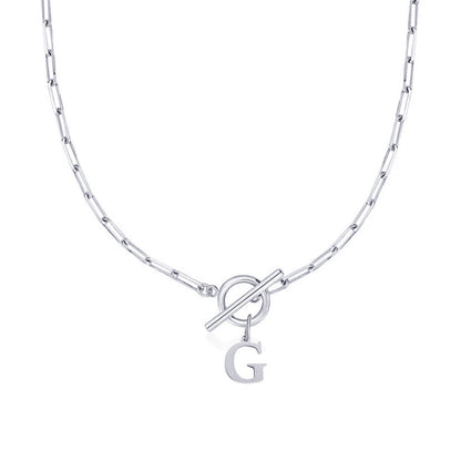 Ganelle™ Necklace with Circular Padlock Closure and Initial in Paperclip Shape