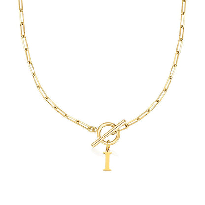 Ganelle™ Necklace with Circular Padlock Closure and Initial in Paperclip Shape