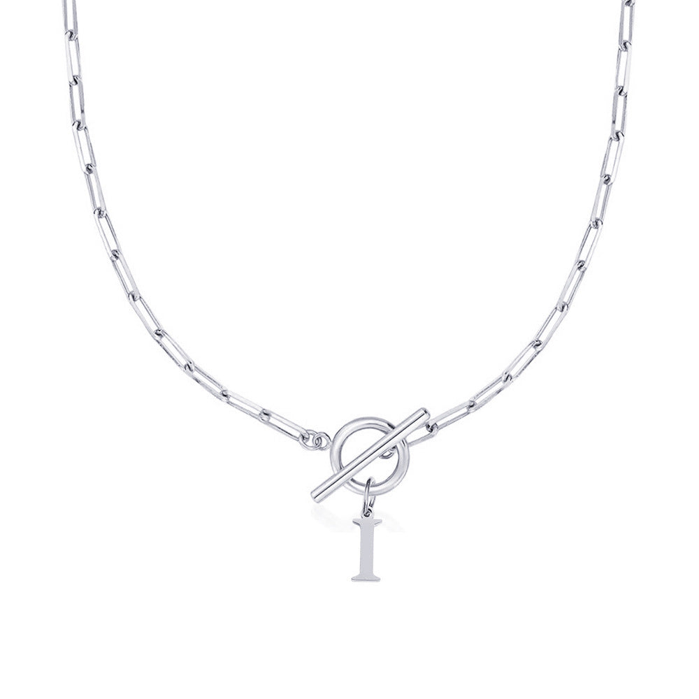 Ganelle™ Necklace with Circular Padlock Closure and Initial in Paperclip Shape