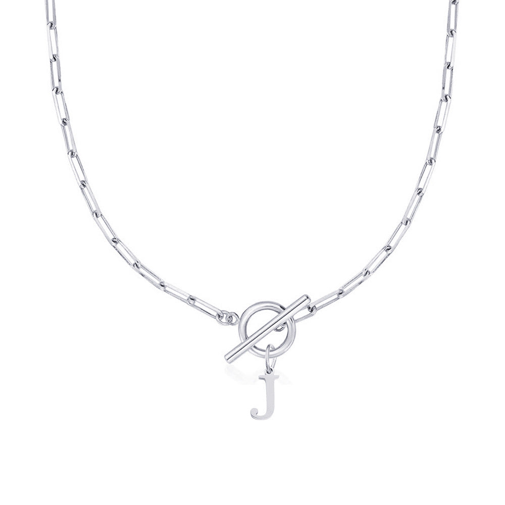 Ganelle™ Necklace with Circular Padlock Closure and Initial in Paperclip Shape