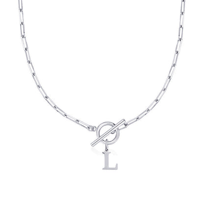 Ganelle™ Necklace with Circular Padlock Closure and Initial in Paperclip Shape