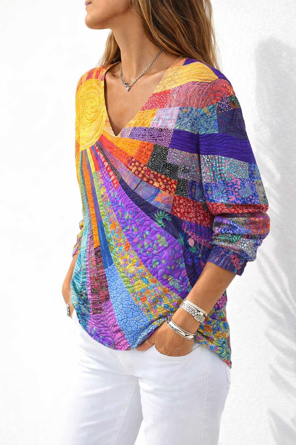 Leviora™ Radiant Sun Patchwork Blouse