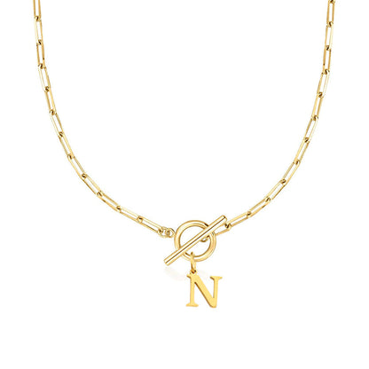 Ganelle™ Necklace with Circular Padlock Closure and Initial in Paperclip Shape