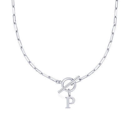 Ganelle™ Necklace with Circular Padlock Closure and Initial in Paperclip Shape