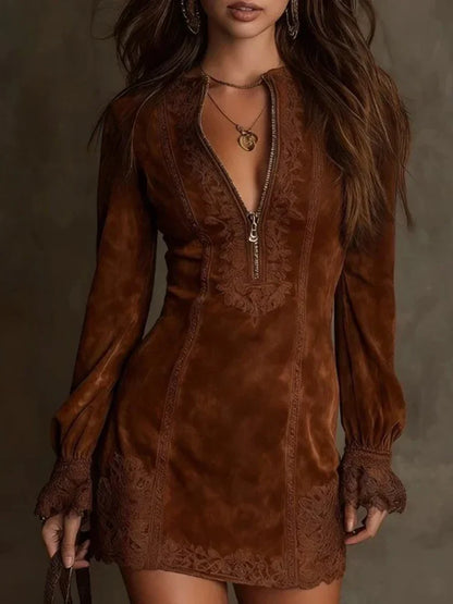 Renata™ Lace and Suede Mini Dress