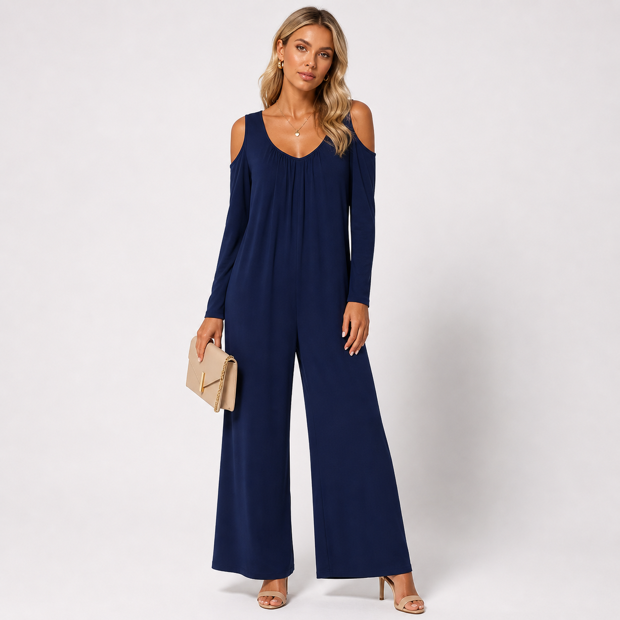 Tansira™ Elegant Jumpsuit with Off-Shoulder Design and Included Earrings