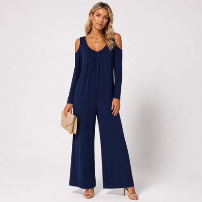 Tansira™ Elegant Jumpsuit with Off-Shoulder Design and Included Earrings
