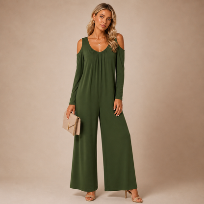 Tansira™ Elegant Jumpsuit with Off-Shoulder Design and Included Earrings