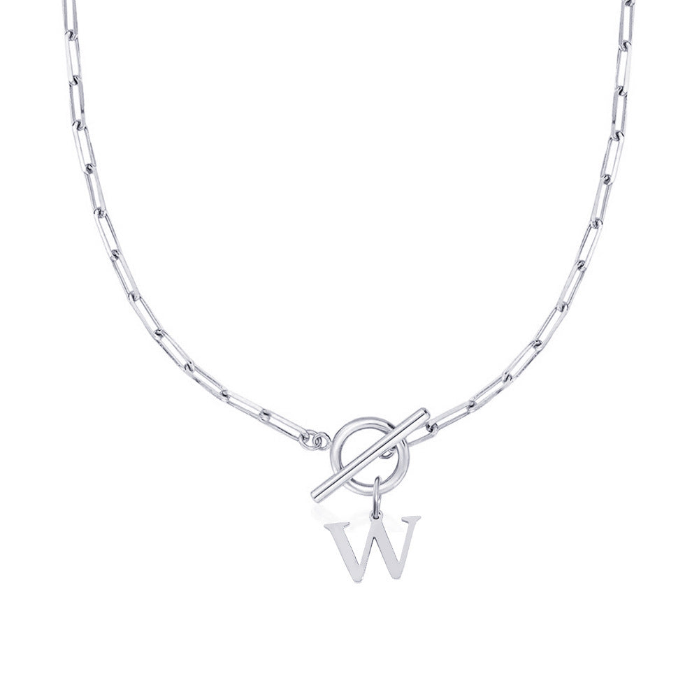 Ganelle™ Necklace with Circular Padlock Closure and Initial in Paperclip Shape