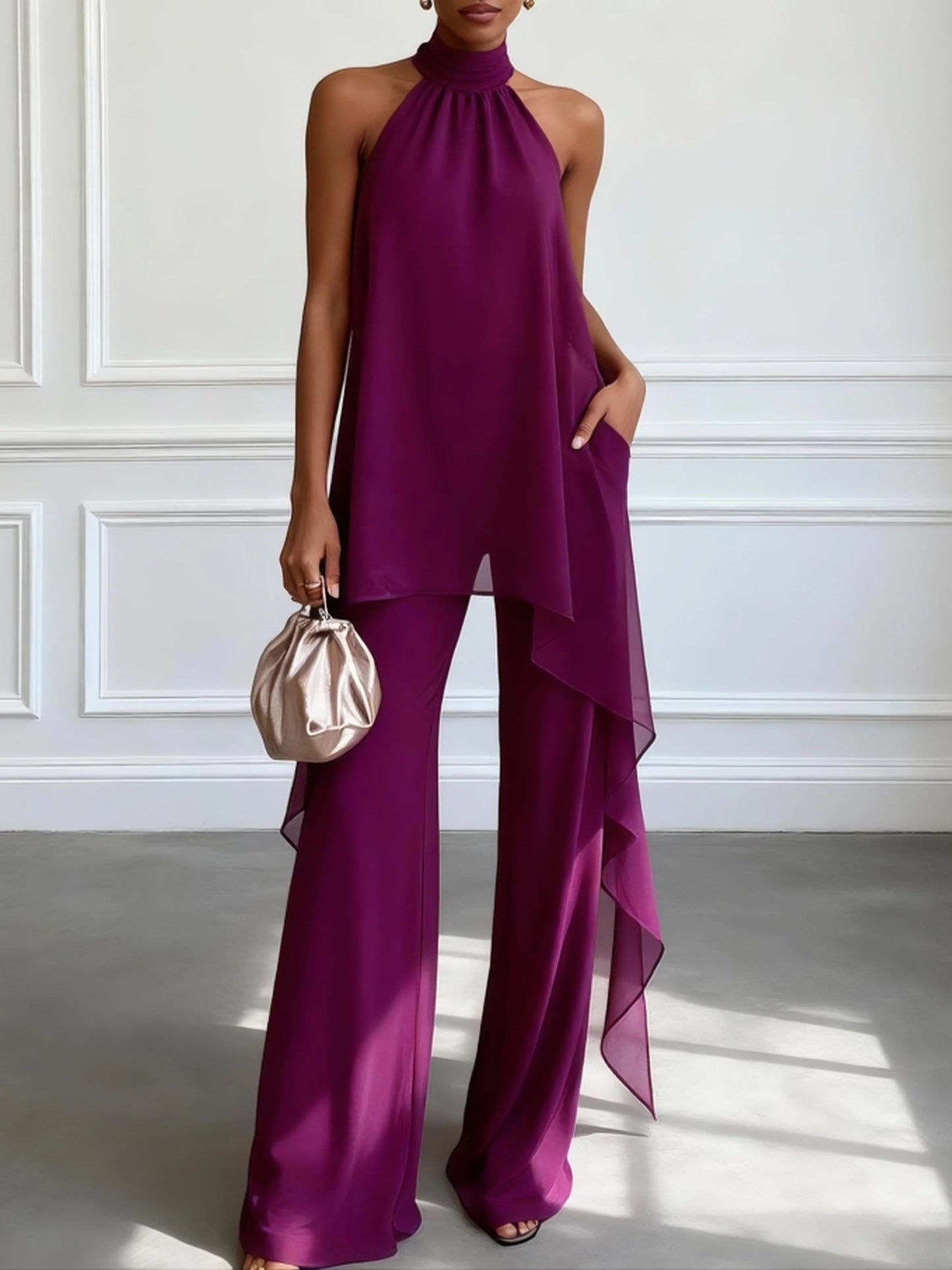 Veda™ Elegant Halter Set with Flowing Pants