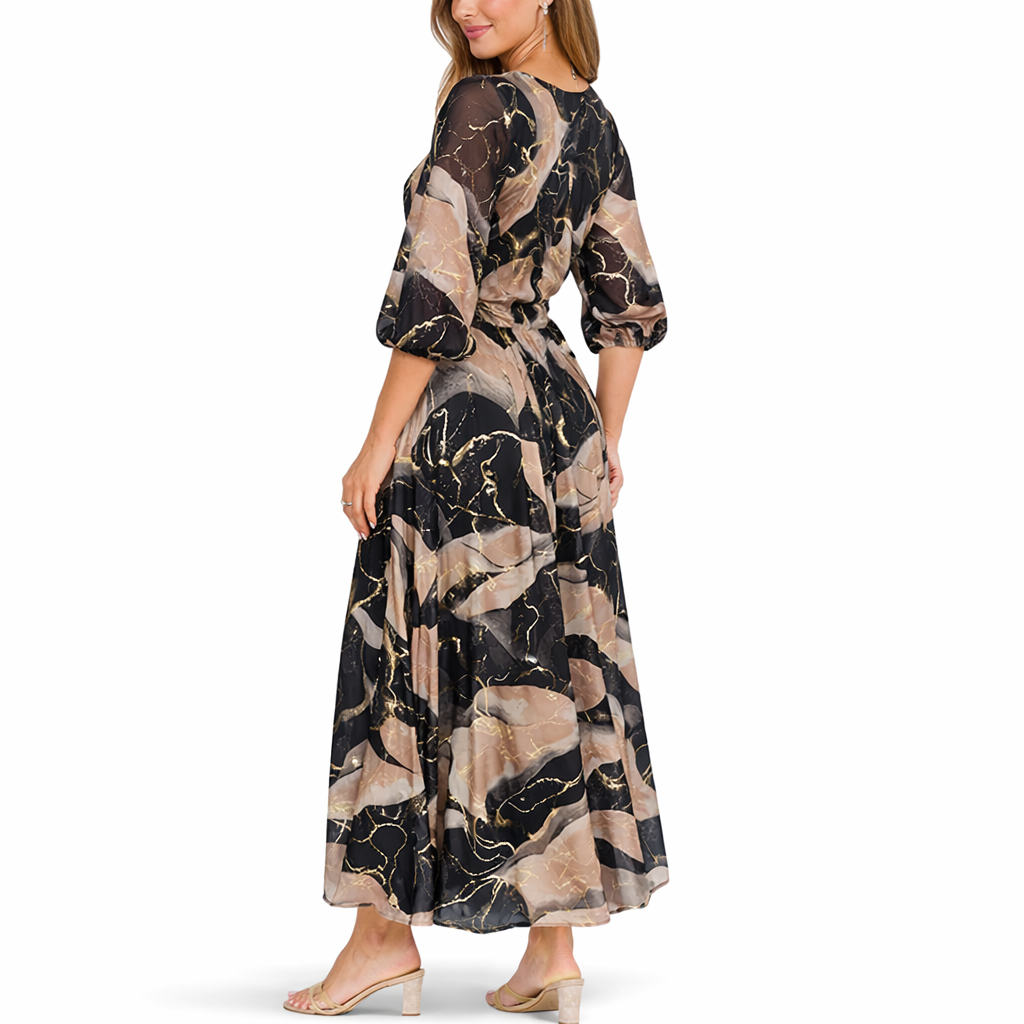 Wynoria™ Elegant Maxi Dress Golden Marble Print