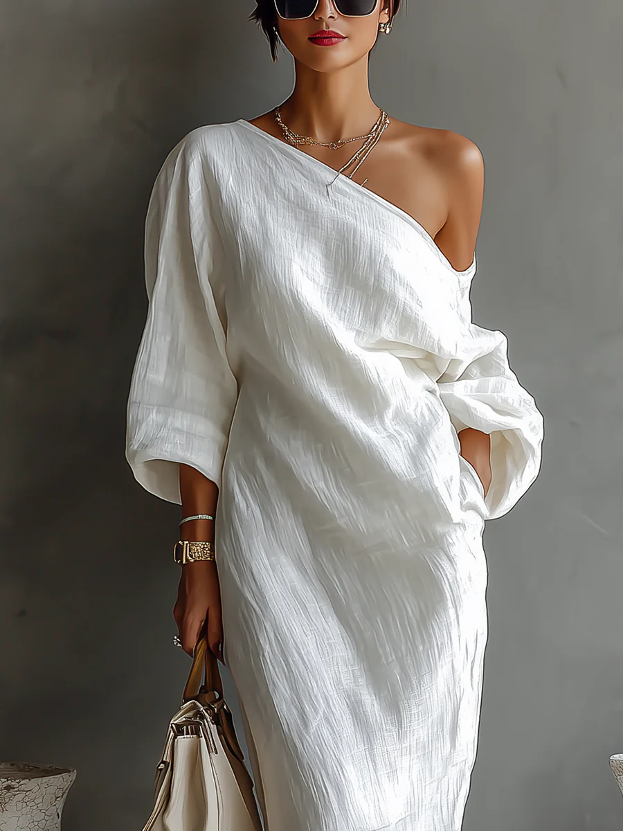 Linoretta™ Elegant One-Shoulder Maxi Dress with Flowing Fall