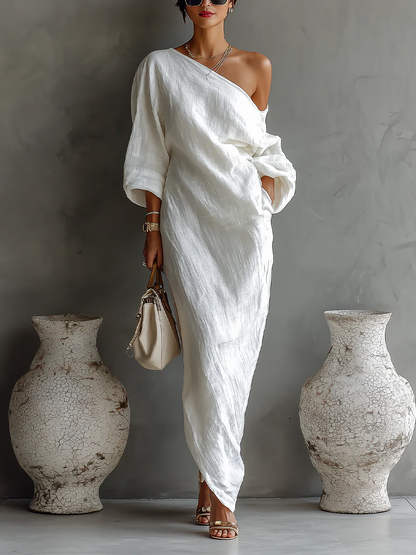 Linoretta™ Elegant One-Shoulder Maxi Dress with Flowing Fall