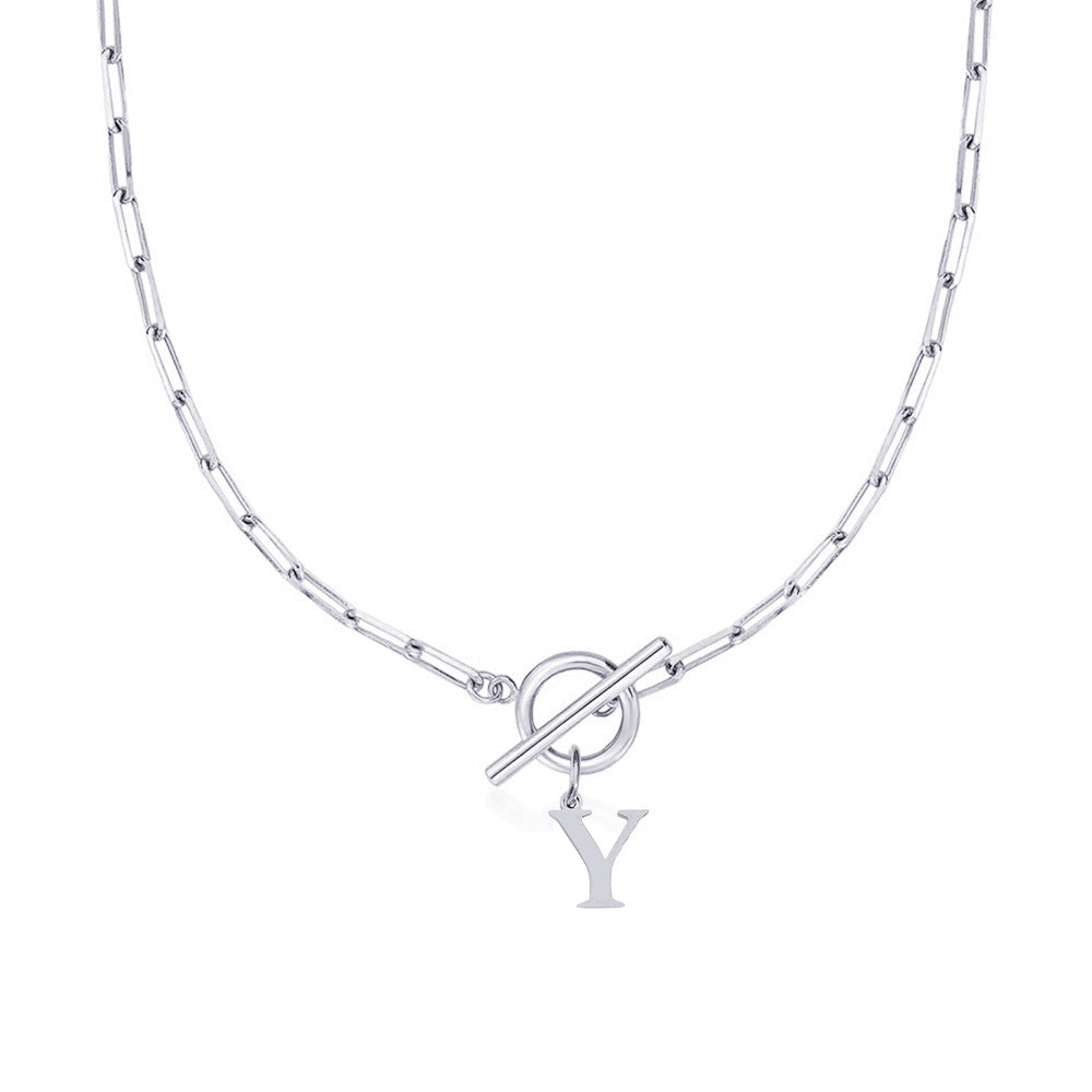 Ganelle™ Necklace with Circular Padlock Closure and Initial in Paperclip Shape