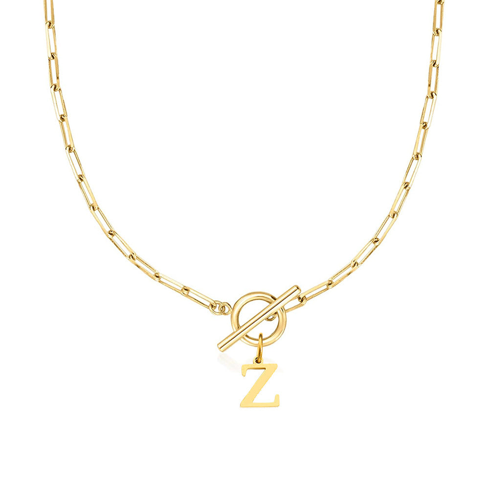 Ganelle™ Necklace with Circular Padlock Closure and Initial in Paperclip Shape