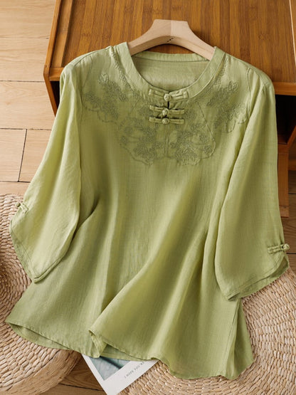 Della™ Women's Cotton and Linen Floral Top