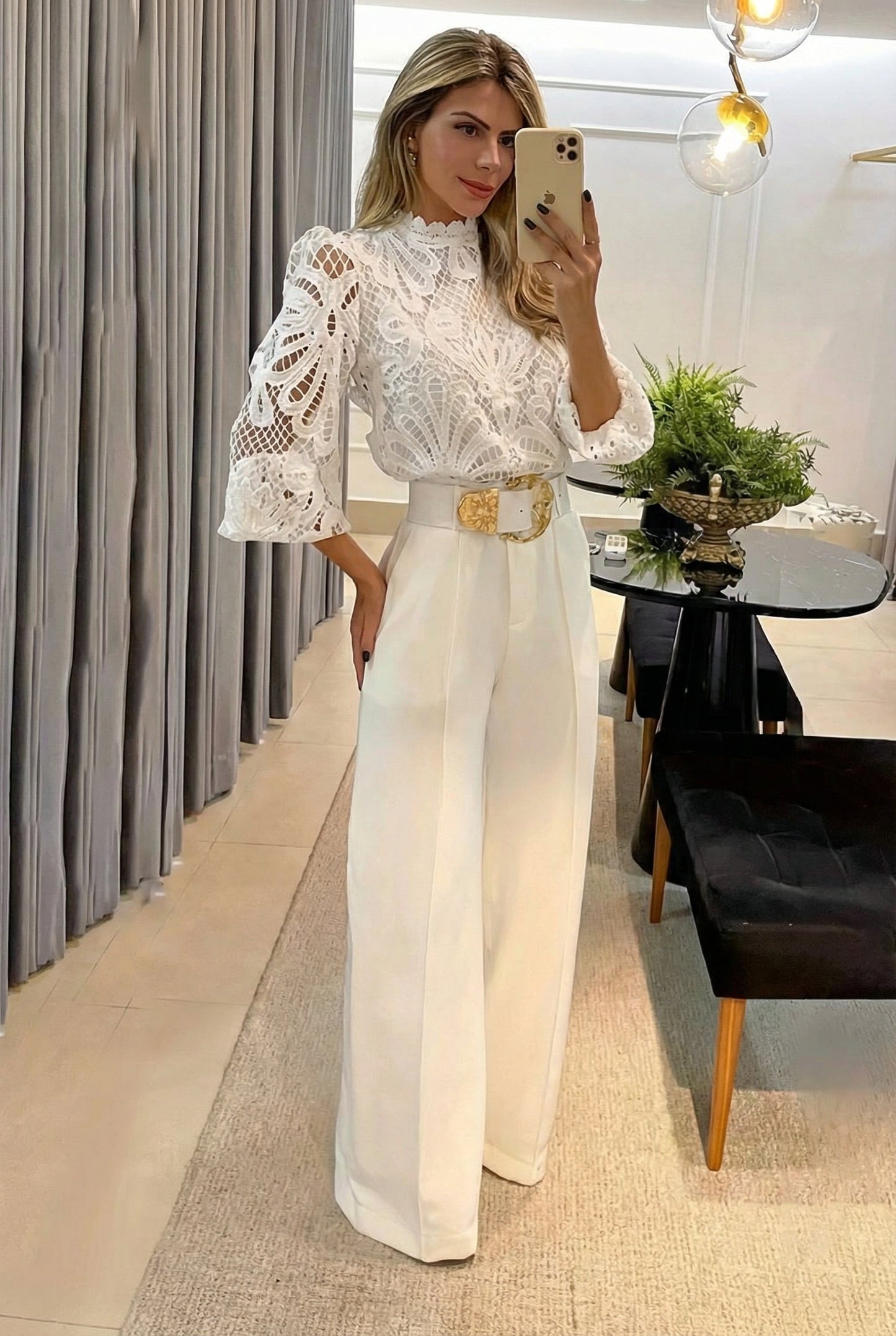 Sireva™ Elegant Blouse and Pants Set with Flowing Fall