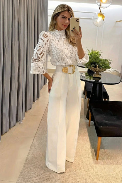 Sireva™ Elegant Blouse and Pants Set with Flowing Fall