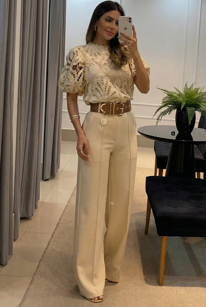 Sireva™ Elegant Blouse and Pants Set with Flowing Fall
